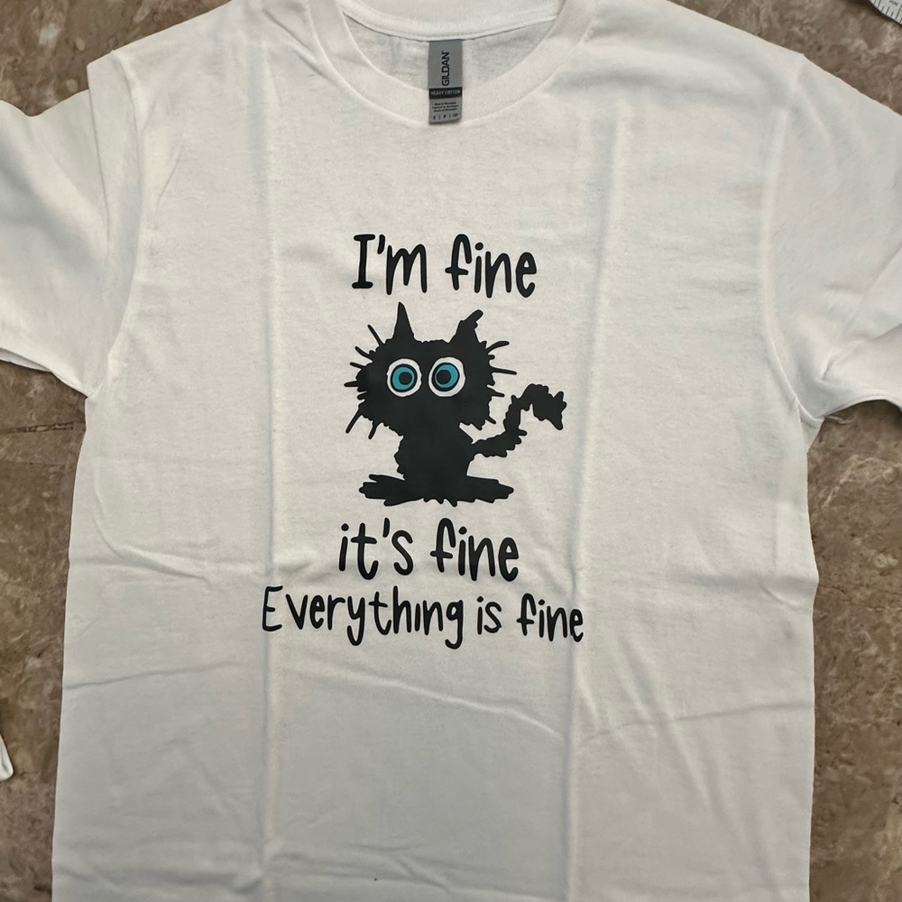 Gildan White Tee with Black Cat Print